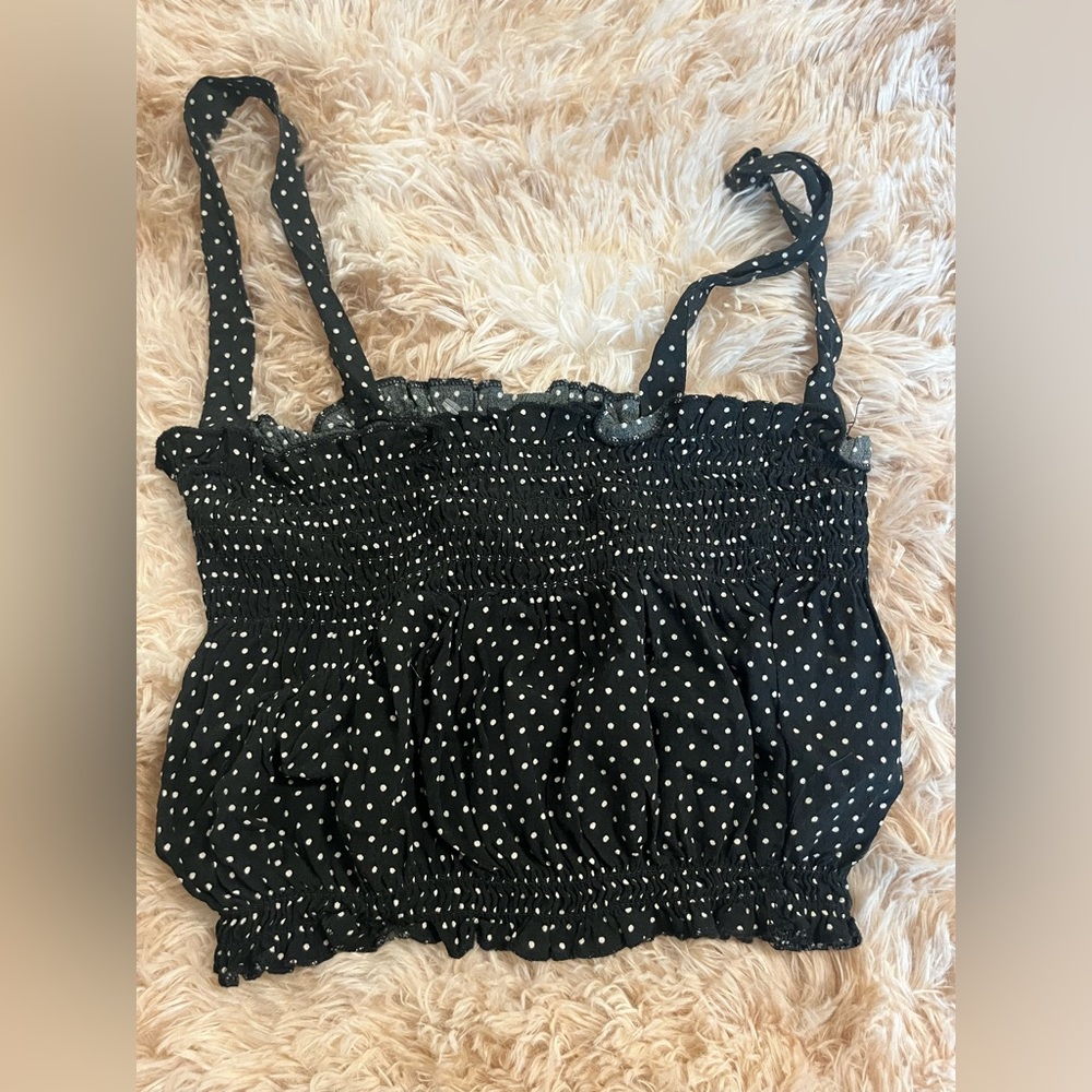 Brandy Melville Polka Dot Smocked Crop Tank Top